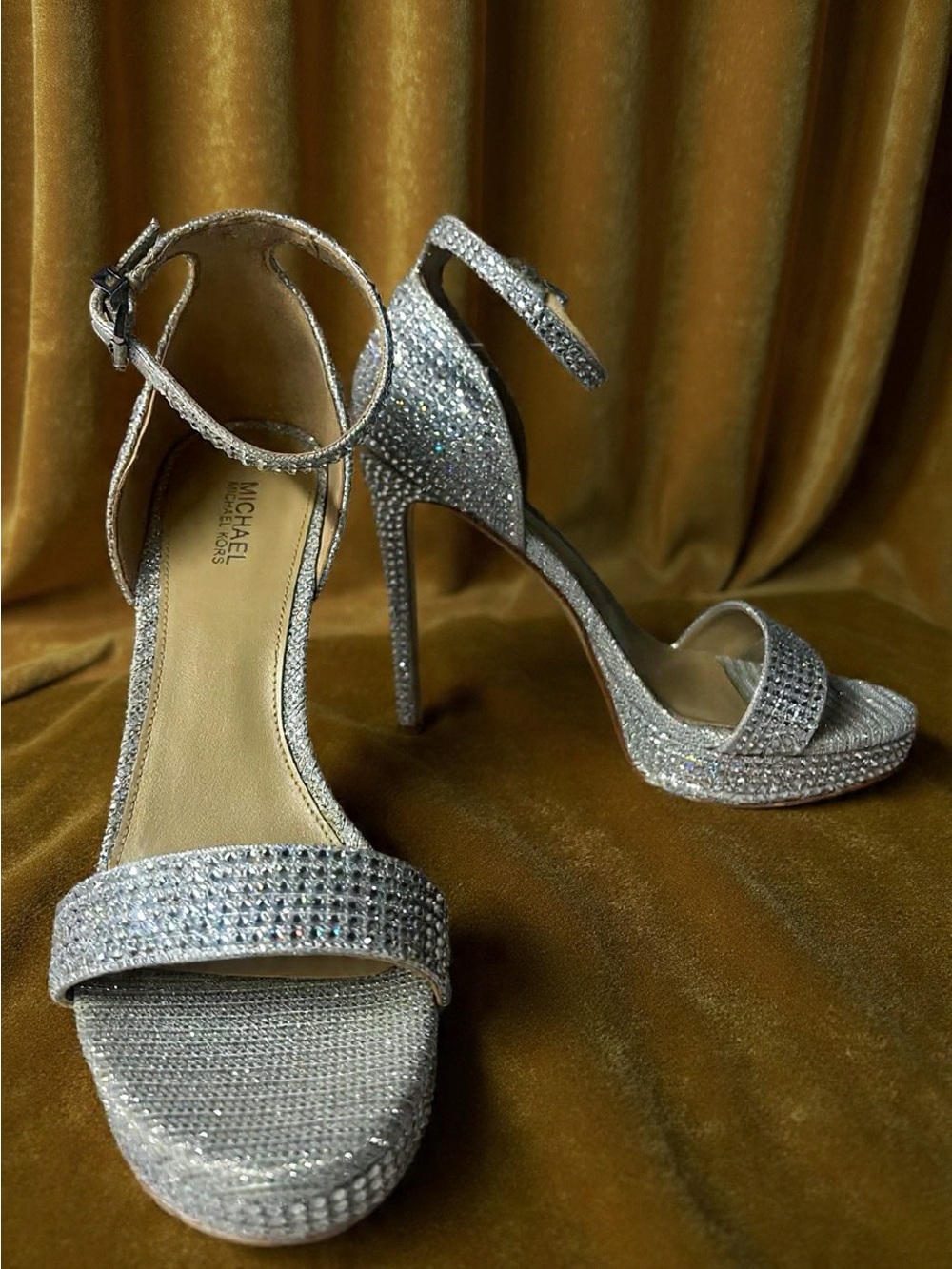 Michael Kors Silver Crystal Embellished Stiletto Sandals - Picture 5 of 8